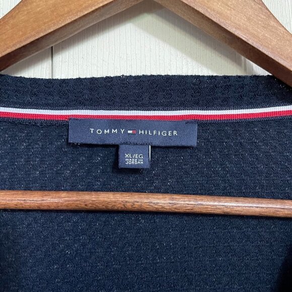 Tommy Hilfiger Women's Blue Waffle Knit Thermal Lightweight Button Cardigan XL - Picture 2 of 8
